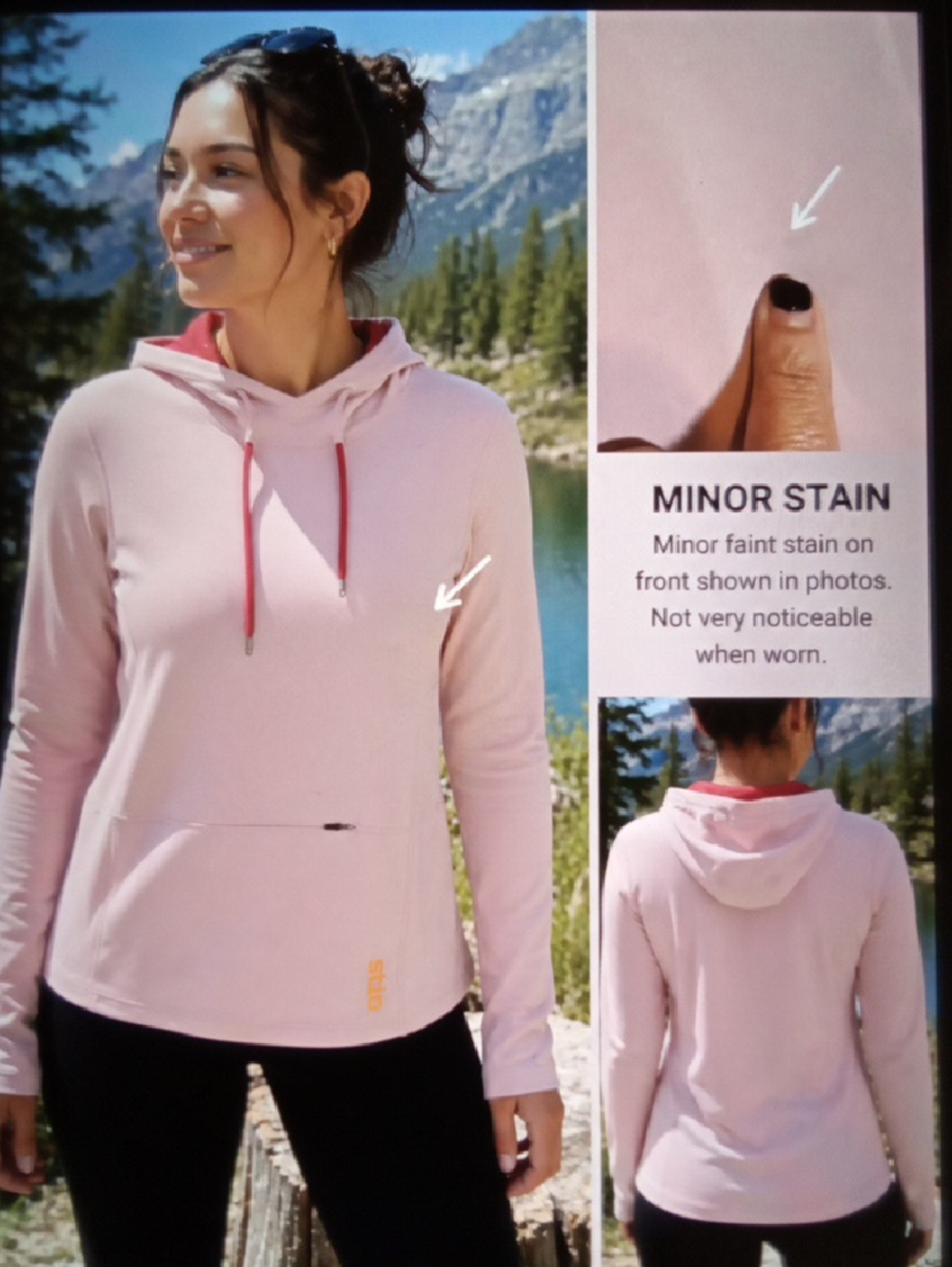 Stio Light Pink Hooded Pullover Drawstrings Performance Lightweight Womens L